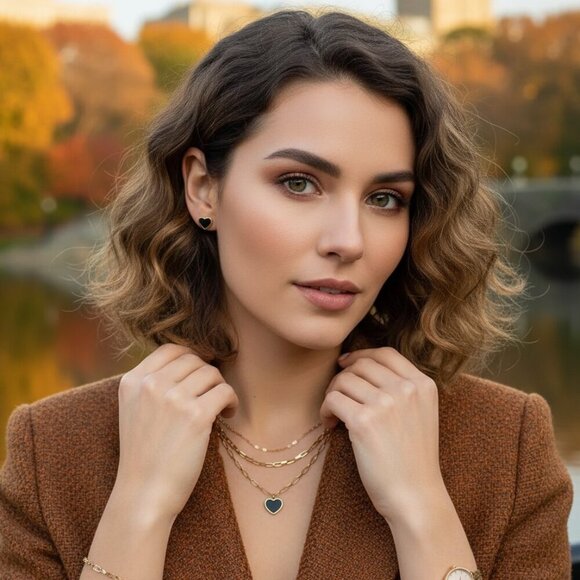 🆕️Elegant 18K Gold Plated Triple Layer Necklace & Heart Earrings Trendy Set ✨ - Picture 7 of 15